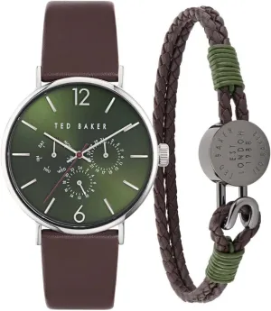 Ted Baker Gents Brown Leather Strap Watch & Leather Bracelet Box Set (Model: BKGFW23069I)