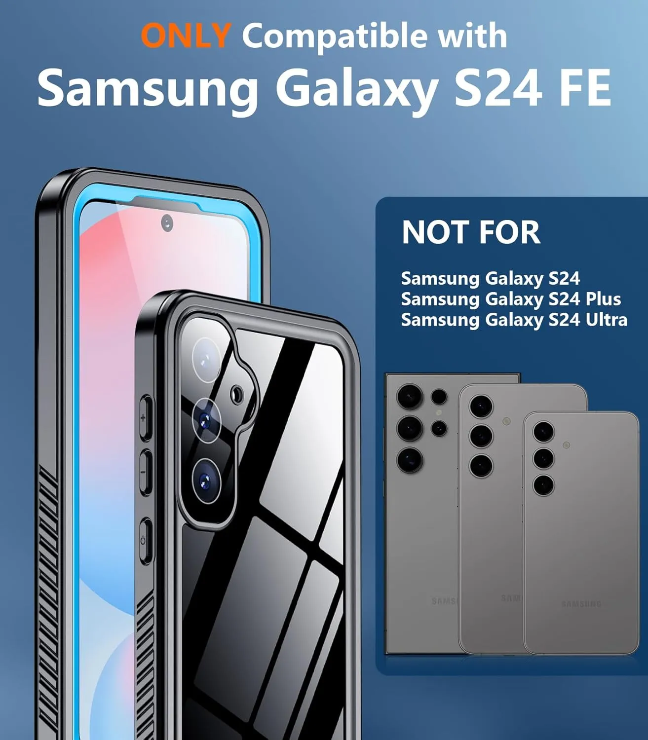 Temdan for Samsung Galaxy S24 FE Case Waterproof, [Military-Grade Drop Protection] [IP68 Underwater] Full Body Heavy Duty Rugged Shock-Proof Case for S24 FE 6.7''-Blue