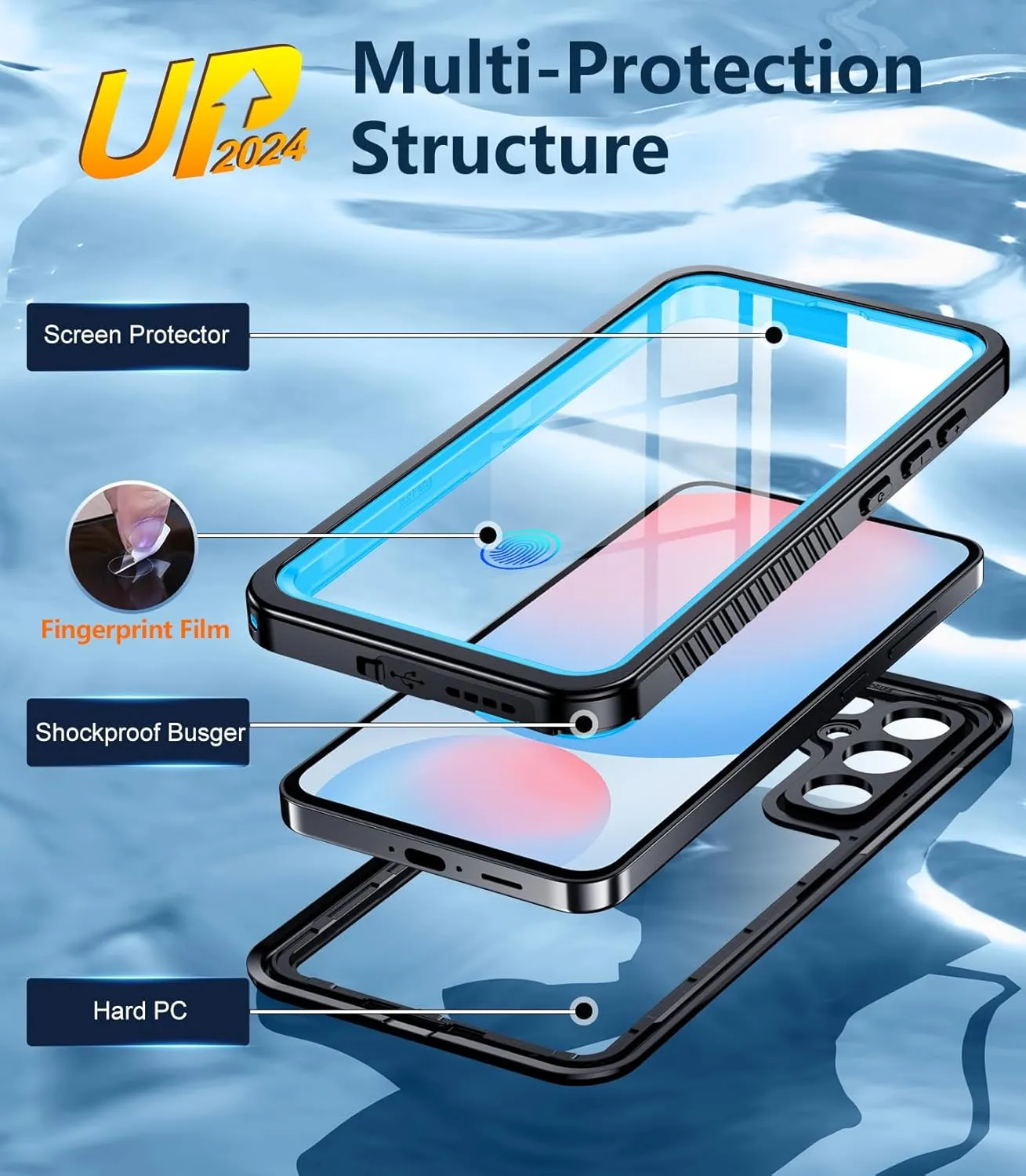 Temdan for Samsung Galaxy S24 FE Case Waterproof, [Military-Grade Drop Protection] [IP68 Underwater] Full Body Heavy Duty Rugged Shock-Proof Case for S24 FE 6.7''-Blue