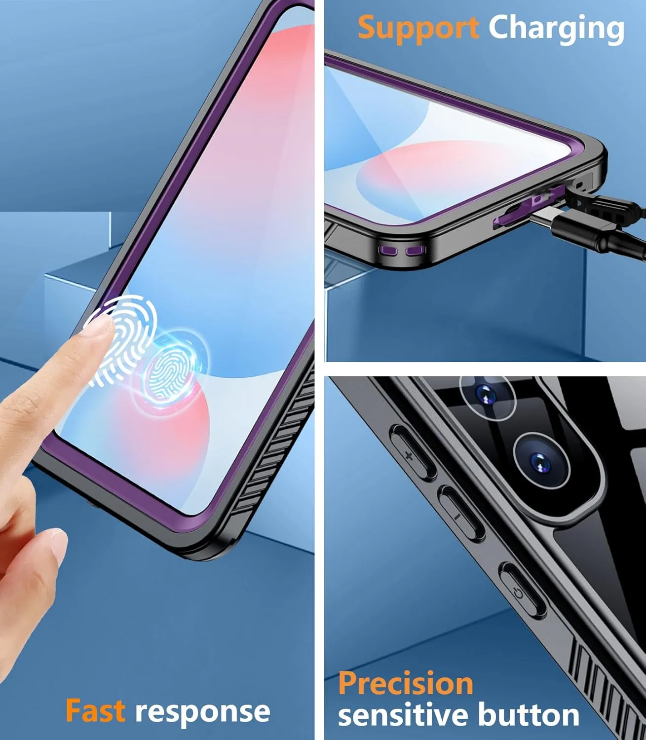 Temdan for Samsung Galaxy S24 FE Case Waterproof, [Military-Grade Drop Protection] [IP68 Underwater] Full Body Heavy Duty Rugged Shock-Proof Case for S24 FE 6.7''-Purple
