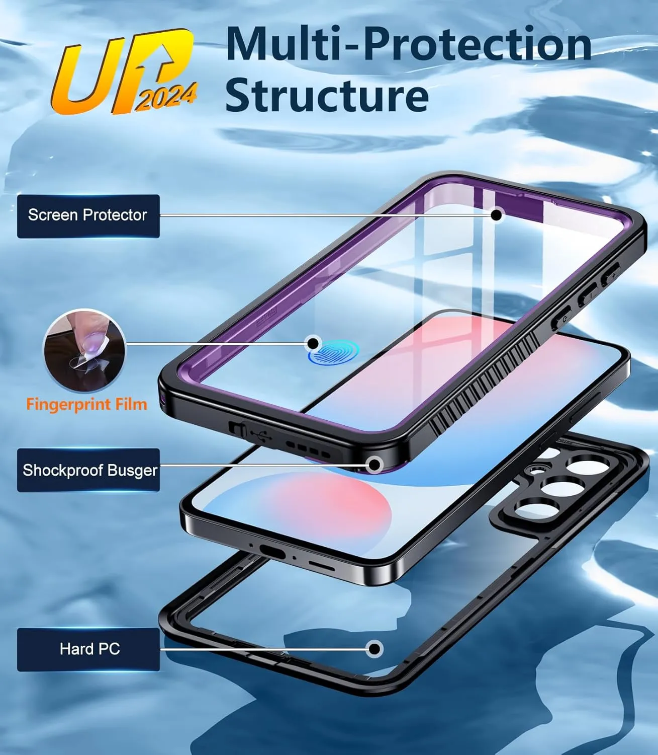 Temdan for Samsung Galaxy S24 FE Case Waterproof, [Military-Grade Drop Protection] [IP68 Underwater] Full Body Heavy Duty Rugged Shock-Proof Case for S24 FE 6.7''-Purple