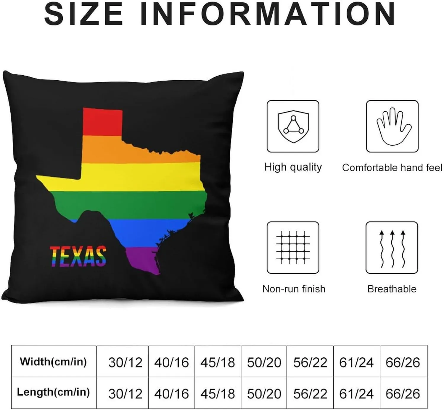 Texas State Map in LGBT Rainbow Flag Plush Pillow Cases Soft Pillow Covers Smooth Cushion Covers for Sofa Bed Set of 4 12 "x12