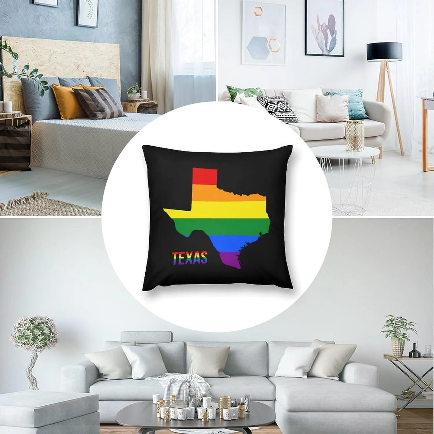 Texas State Map in LGBT Rainbow Flag Plush Pillow Cases Soft Pillow Covers Smooth Cushion Covers for Sofa Bed Set of 4 12 "x12