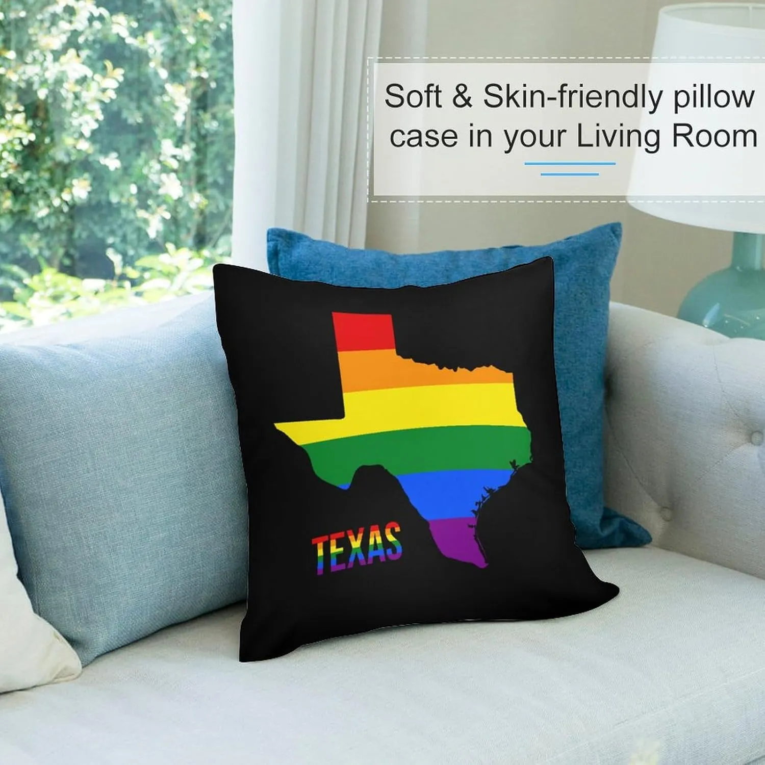 Texas State Map in LGBT Rainbow Flag Plush Pillow Cases Soft Pillow Covers Smooth Cushion Covers for Sofa Bed Set of 4 12 "x12