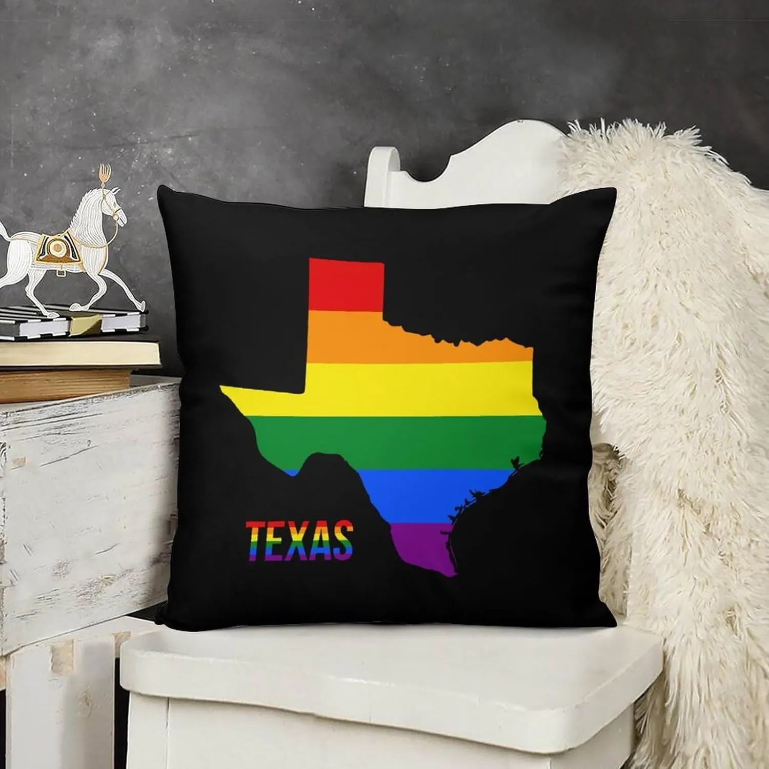 Texas State Map in LGBT Rainbow Flag Plush Pillow Cases Soft Pillow Covers Smooth Cushion Covers for Sofa Bed Set of 4 12 "x12