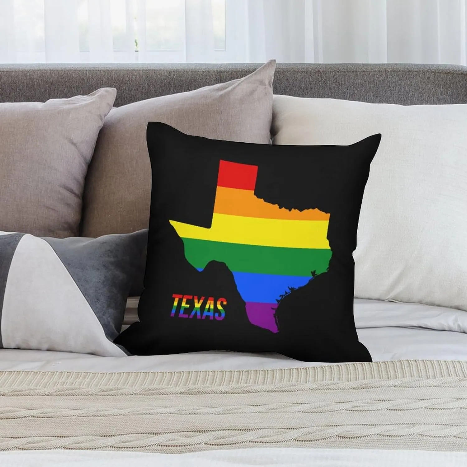 Texas State Map in LGBT Rainbow Flag Plush Pillow Cases Soft Pillow Covers Smooth Cushion Covers for Sofa Bed Set of 4 12 "x12