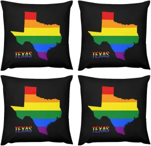 Texas State Map in LGBT Rainbow Flag Plush Pillow Cases Soft Pillow Covers Smooth Cushion Covers for Sofa Bed Set of 4 12 "x12