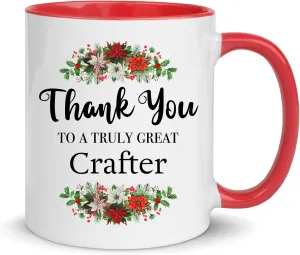 Thank You Gifts for Crafter Coffee Mug - Red Color Accent Cup 11oz - Leather Jewelry Woodcrater Lenscrafter Manager Women Friends Office Coworker Retirement Birthday