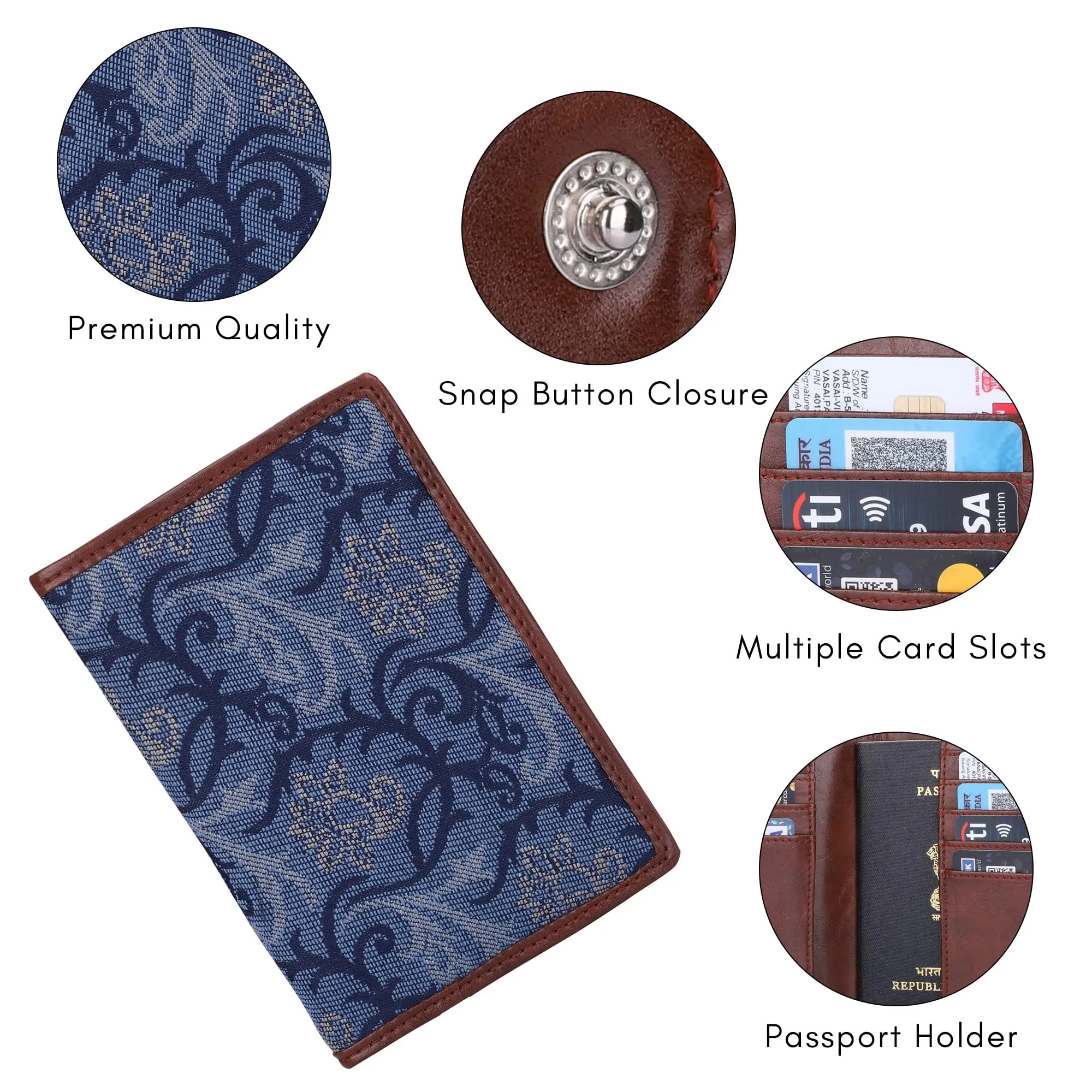 THE CLOWNFISH Glamour Fold Series Tapestry Fabric & Faux Leather Unisex Passport Wallet Travel Document Organizer (Magenta-Floral)