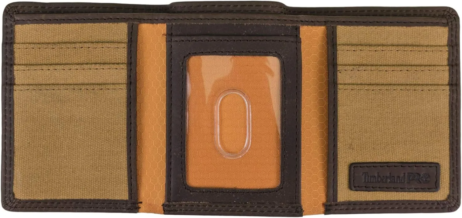 Timberland PRO Men's Leather RFID Trifold Wallet with Id Window