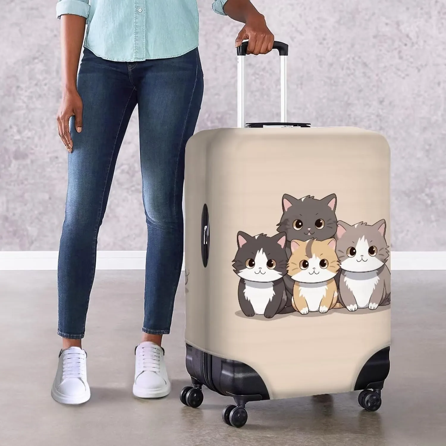 TODIYADDU Lovely Cats Thick Elastic Geometric Luggage Protective Cover Fashion Trolley Case for Suitcase Cover Baggage Travel Bag Cases Fits for Student Boy Girl Teens Adult Gifts, L