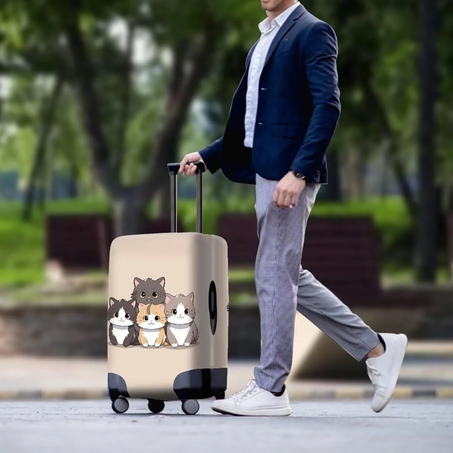 TODIYADDU Lovely Cats Thick Elastic Geometric Luggage Protective Cover Fashion Trolley Case for Suitcase Cover Baggage Travel Bag Cases Fits for Student Boy Girl Teens Adult Gifts, L