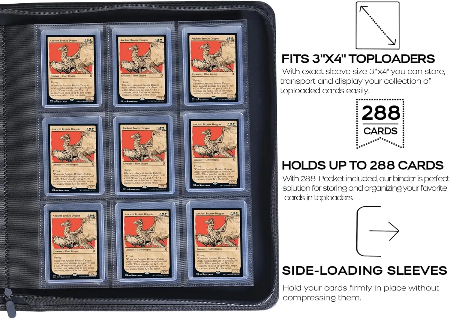 Top Loader Binder, Holds 288 Top Loaders - 9-Pocket Toploader Binder for 3" x 4" Rigid Card Holders for Trading Cards or Sports Cards, Model A - Classic Red