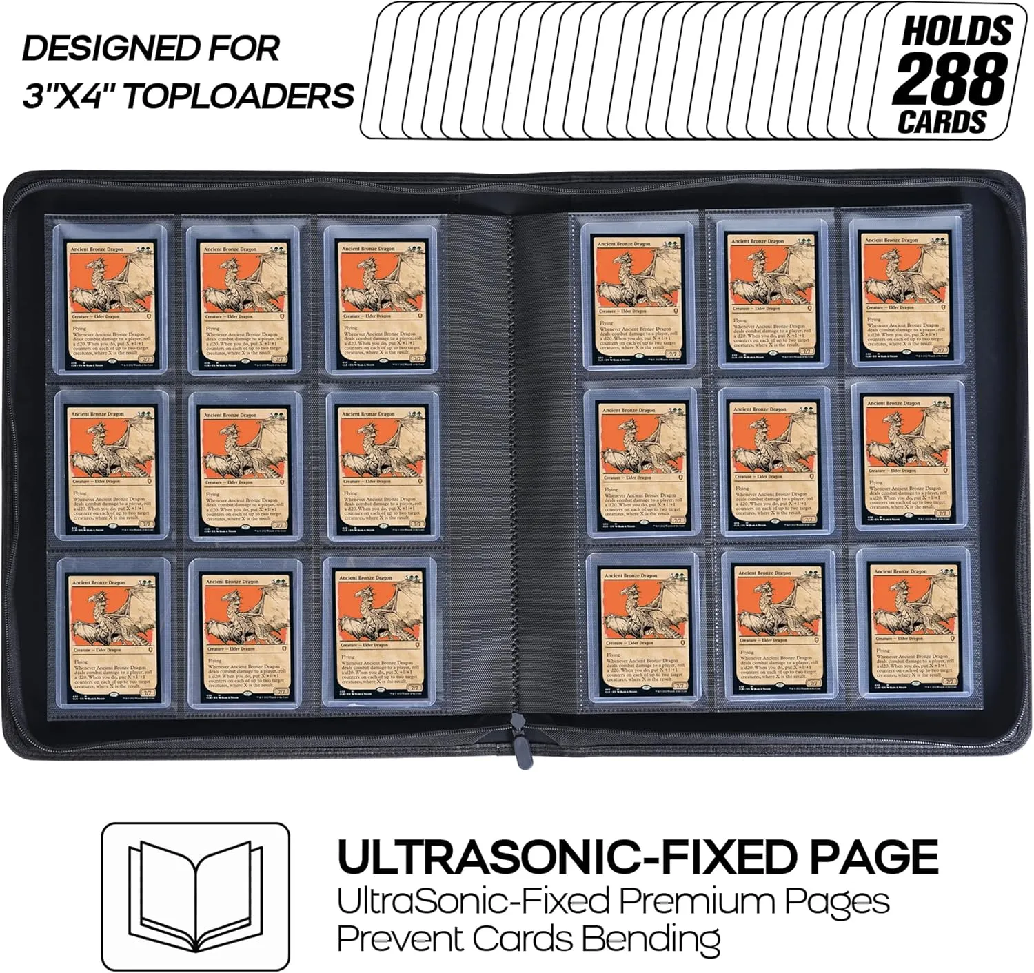Top Loader Binder, Holds 288 Top Loaders - 9-Pocket Toploader Binder for 3" x 4" Rigid Card Holders for Trading Cards or Sports Cards, Model A - Classic Red