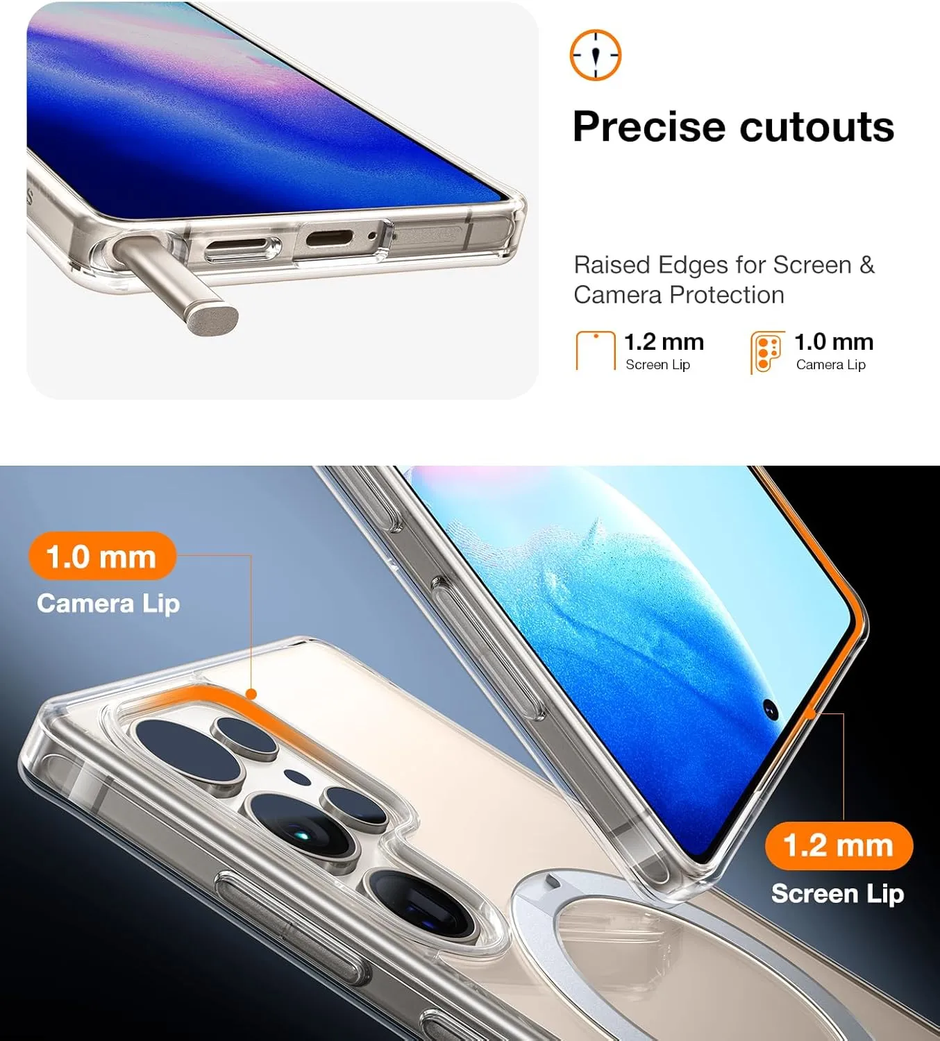 TORRAS 360° Spin Magnetic Stand for Samsung Galaxy S25 Ultra Case, Fit for Magsafe, Military Grade Slim Hard PC Protective S25 Ultra Clear Case with Kickstand & Ring Holder, Ostand Spin, Clear