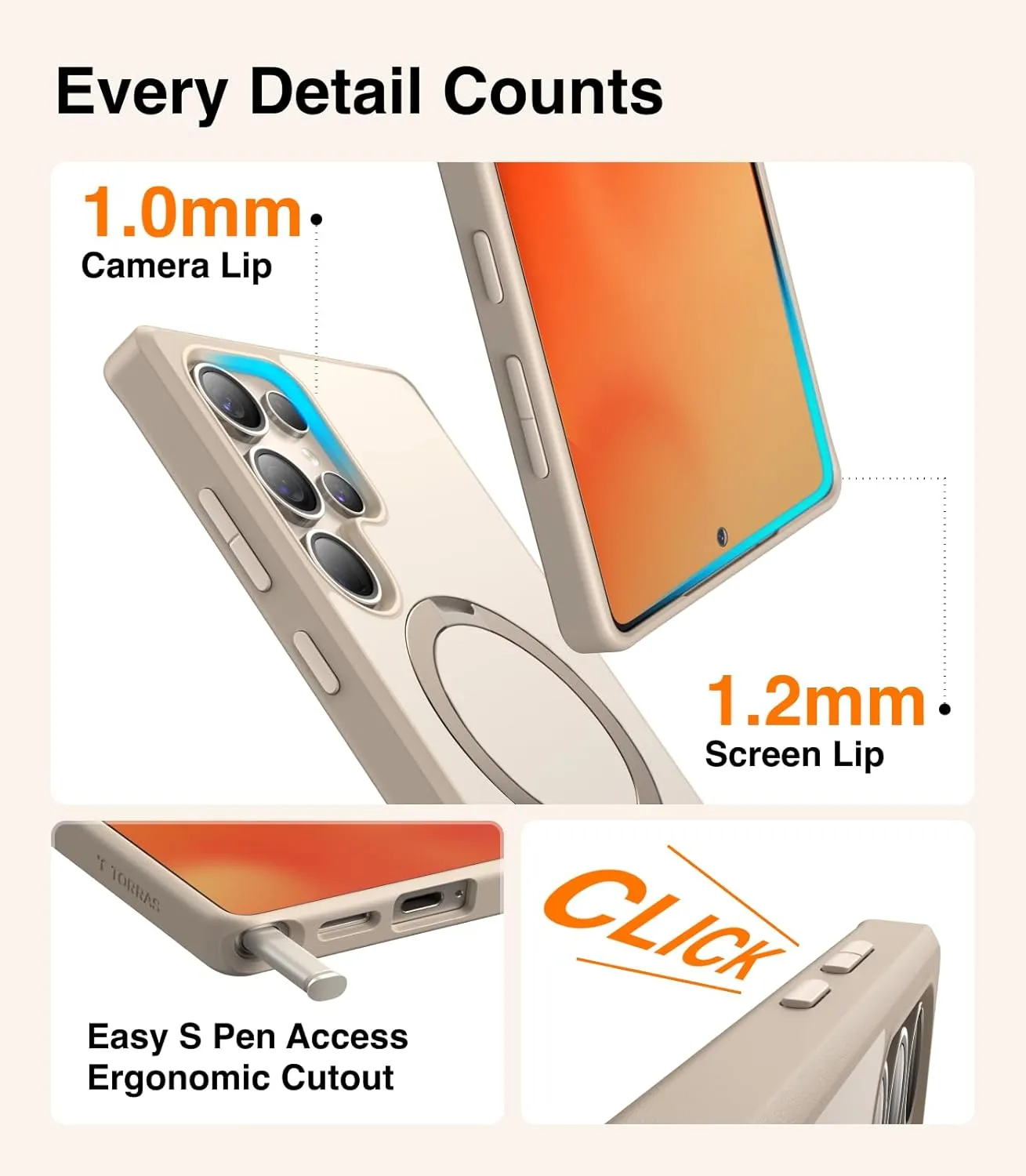 TORRAS 360° Spin Magnetic Stand for Samsung Galaxy S25 Ultra Case Pink Gold, Fit for Magsafe, Military Grade Slim Protective S25 Ultra Case with Kickstand Rotatable, Ostand Spin, Aesthetic Dune