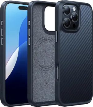 TORRAS Magnetic Shockproof for 16 Pro Max Case, [Compatible with MagSafe] [4X Military-Grade Drop Tested] Translucent Slim Protective Case for 16 Pro Max Anti-Fingerprint Anti-Scratch, Kevlar Black