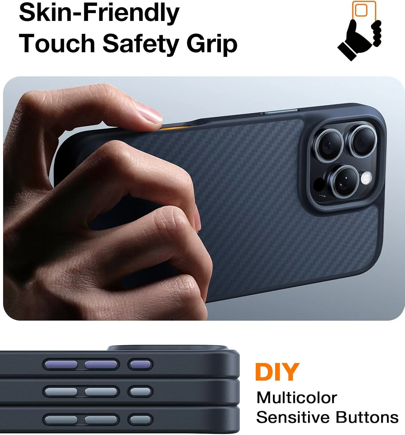 TORRAS Magnetic Shockproof for 16 Pro Max Case, [Compatible with MagSafe] [4X Military-Grade Drop Tested] Translucent Slim Protective Case for 16 Pro Max Anti-Fingerprint Anti-Scratch, Kevlar Black