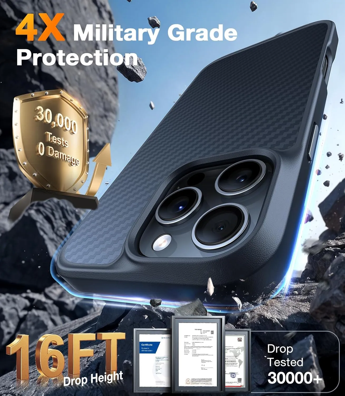 TORRAS Magnetic Shockproof for 16 Pro Max Case, [Compatible with MagSafe] [4X Military-Grade Drop Tested] Translucent Slim Protective Case for 16 Pro Max Anti-Fingerprint Anti-Scratch, Kevlar Black