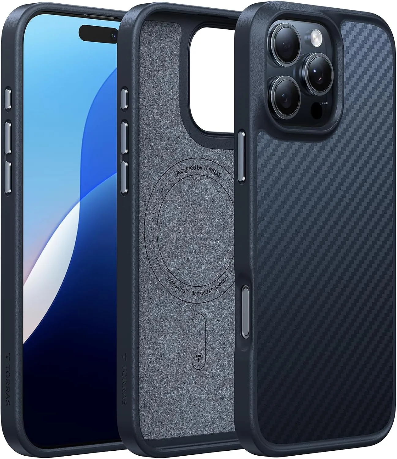TORRAS Magnetic Shockproof for 16 Pro Max Case, [Compatible with MagSafe] [4X Military-Grade Drop Tested] Translucent Slim Protective Case for 16 Pro Max Anti-Fingerprint Anti-Scratch, Kevlar Black