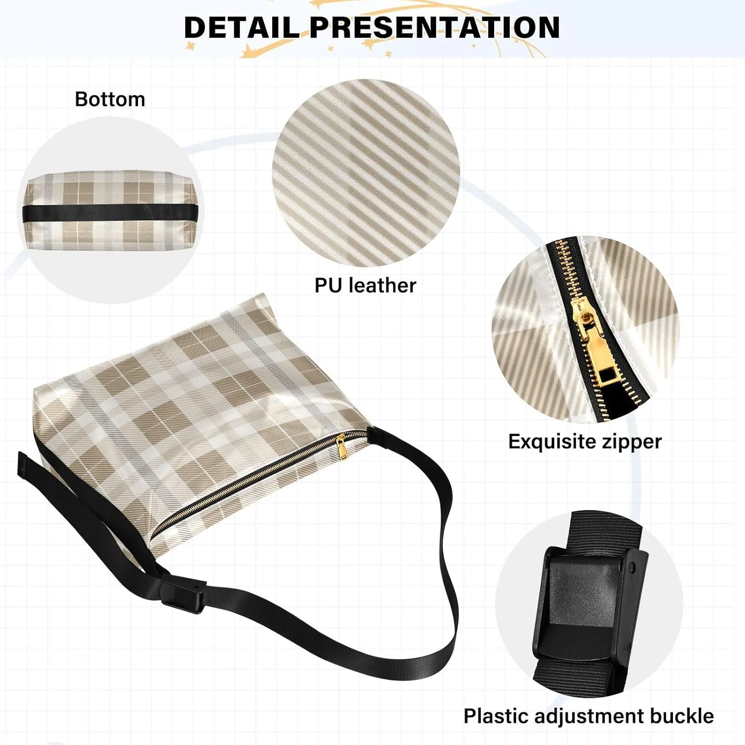 Tote Bag for Women Leather Shoulder Bag Crossbody Bag Girls Cute Tote Bag with Zipper for Work Checkered