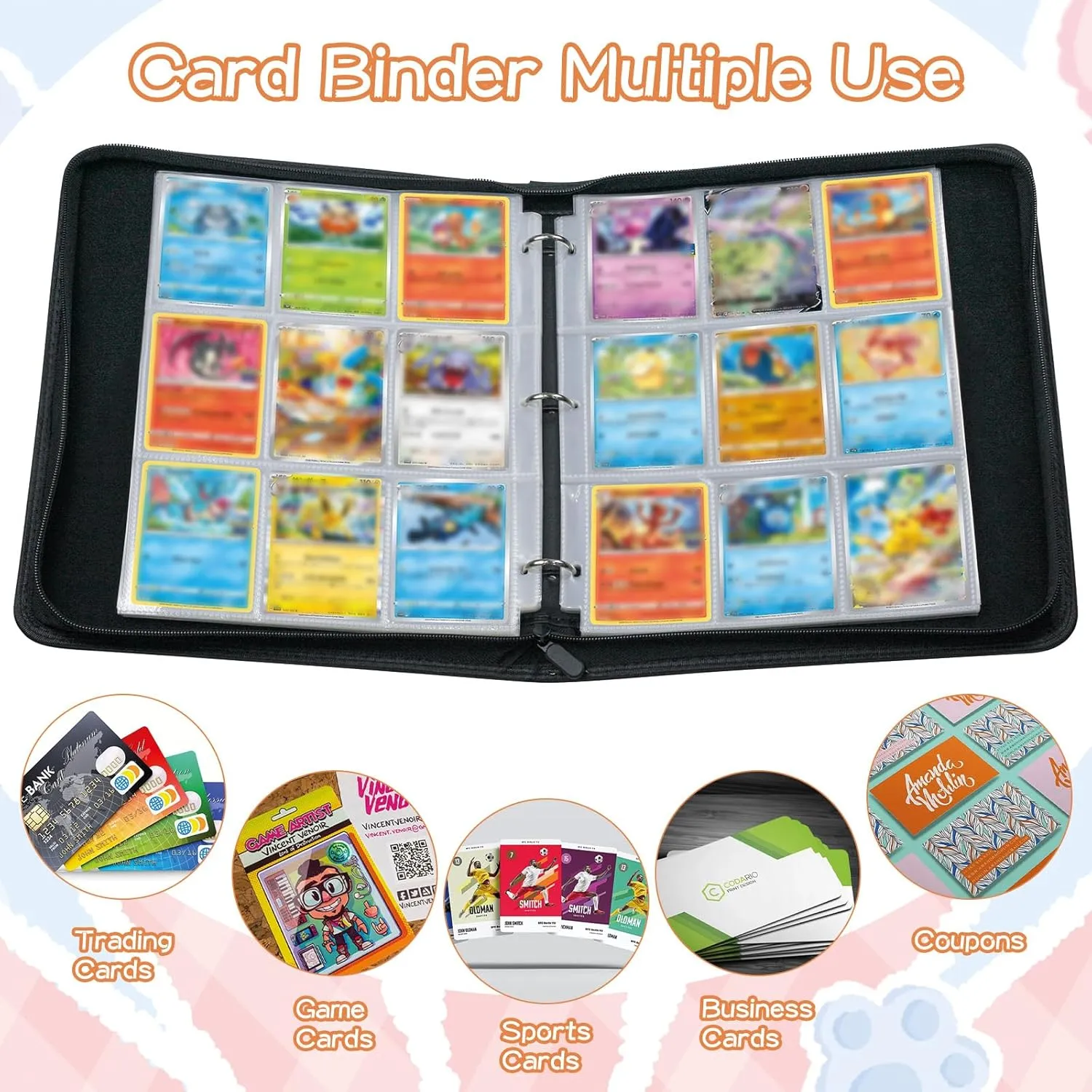 Trading Card Binder 9 Pocket, Collectible Trading Card Albums Fits 900 Cards with 50 Removable Sleeves,Waterproof Card Holder Album for TCG, MTG, Sports Cards(Mascot, 900P)