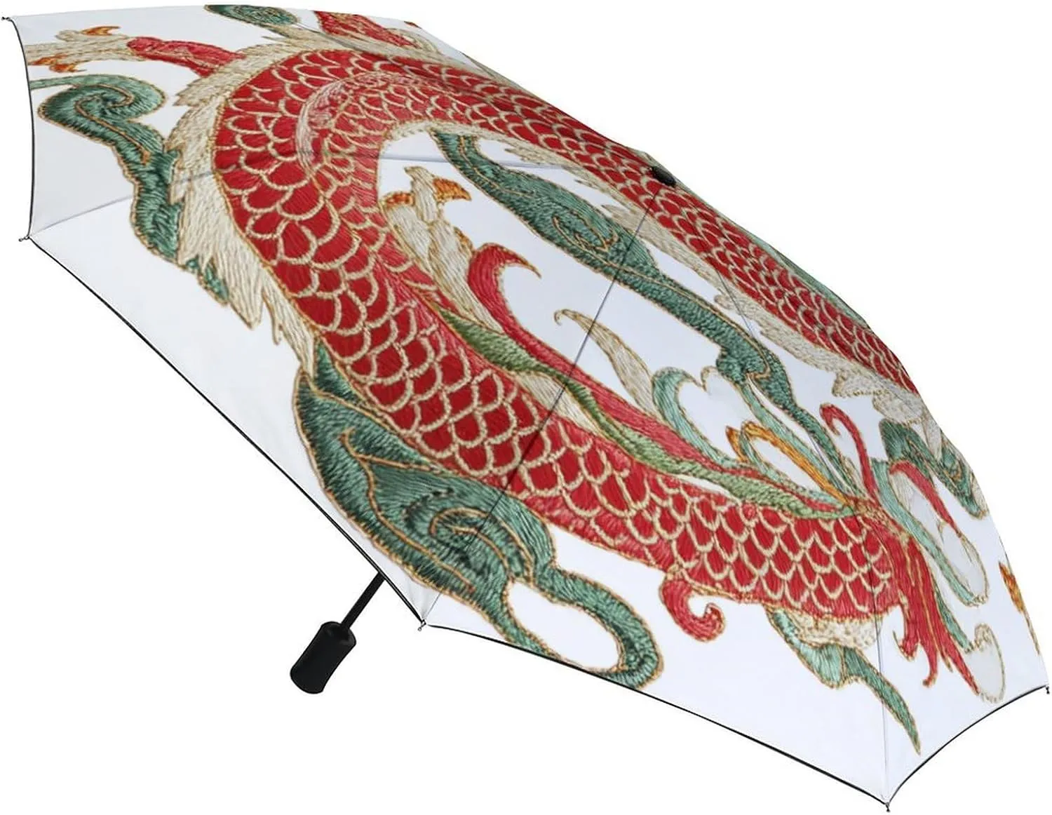 Traditional Chinese Dragon Compact Folding Travel Umbrella Chinoiserie Style Umbrella Auto Open Close Windproof & Rainproof Umbrella Umbrella for Adults