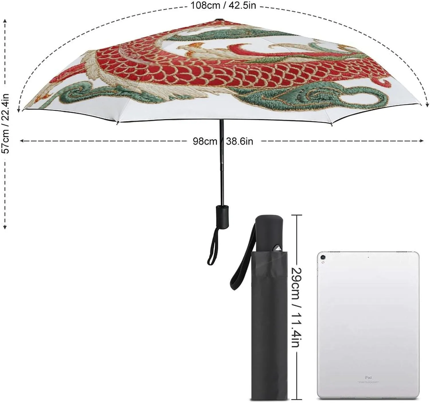 Traditional Chinese Dragon Compact Folding Travel Umbrella Chinoiserie Style Umbrella Auto Open Close Windproof & Rainproof Umbrella Umbrella for Adults