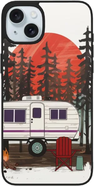 Travel Camping Sunset Printed Case for iPhone 15 Cases, Soft Glass Shockproof TPU Phone Case Cover for iPhone 15 6.1 Inch, Not Yellowing