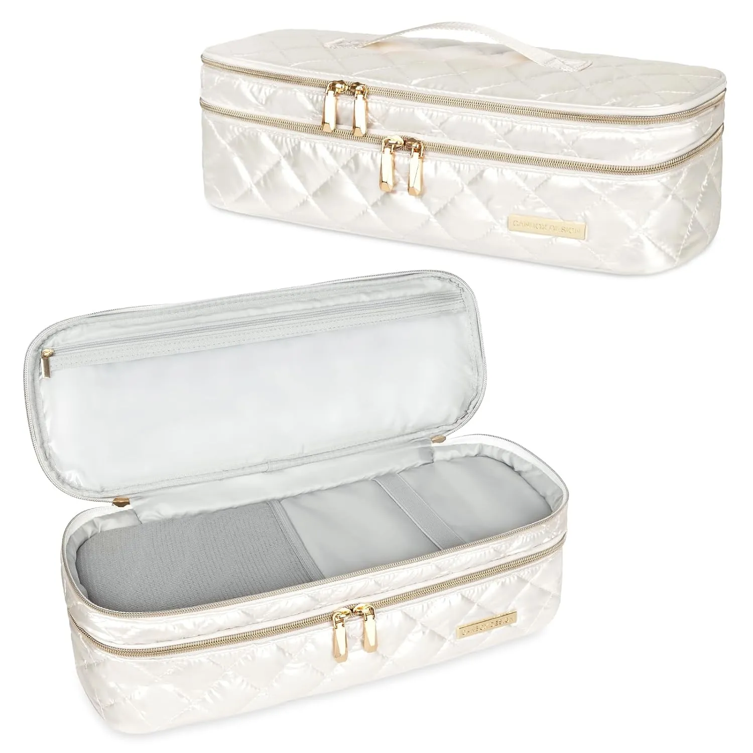 Travel Carrying Case for Hair Dryer Shark Flexstyle Dyson Airwrap, Double-Layer Hair Accessories Tools Storage Case for Revlon One-Step, Shockproof Protection Organizer Travel Carrier Bag, Cream
