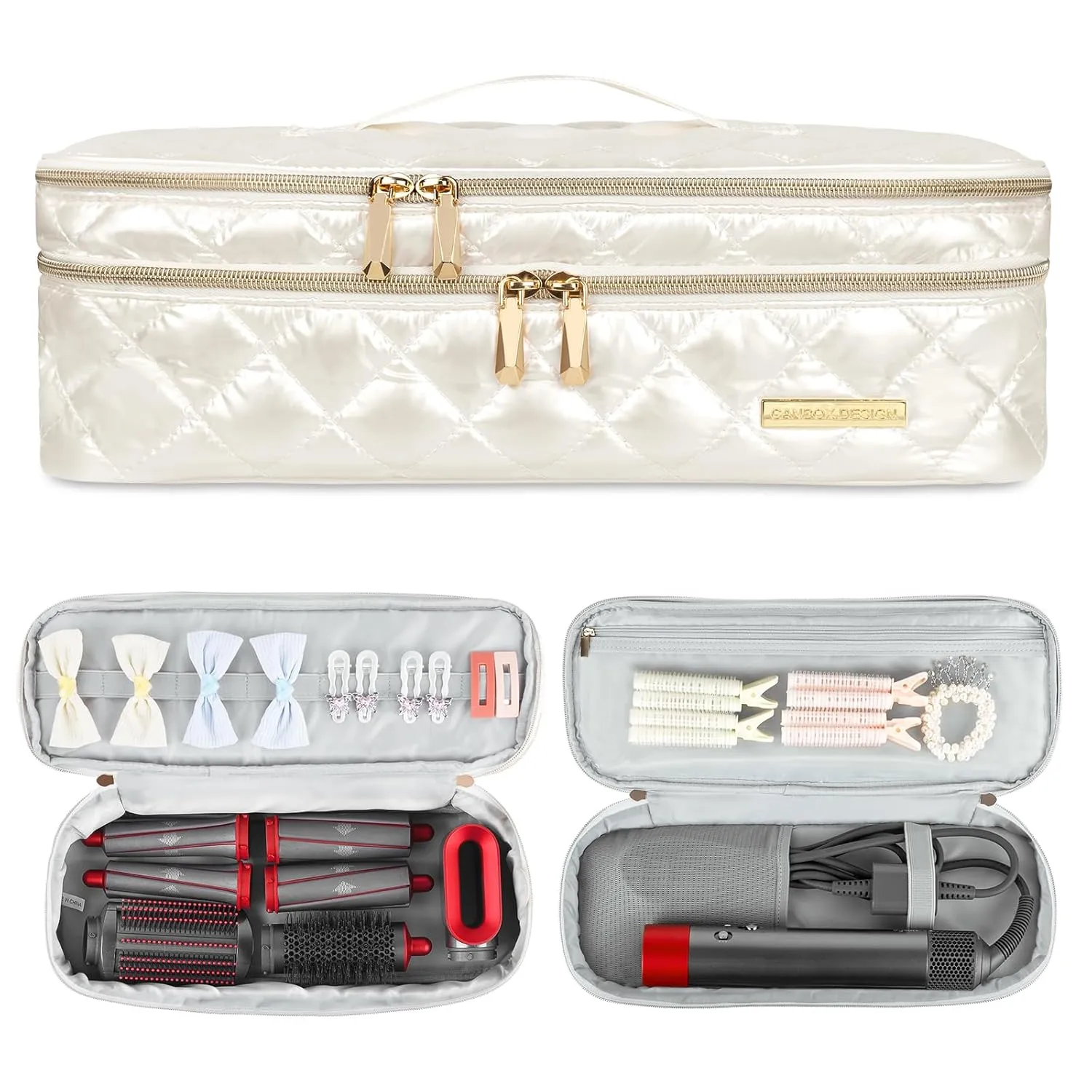 Travel Carrying Case for Hair Dryer Shark Flexstyle Dyson Airwrap, Double-Layer Hair Accessories Tools Storage Case for Revlon One-Step, Shockproof Protection Organizer Travel Carrier Bag, Cream