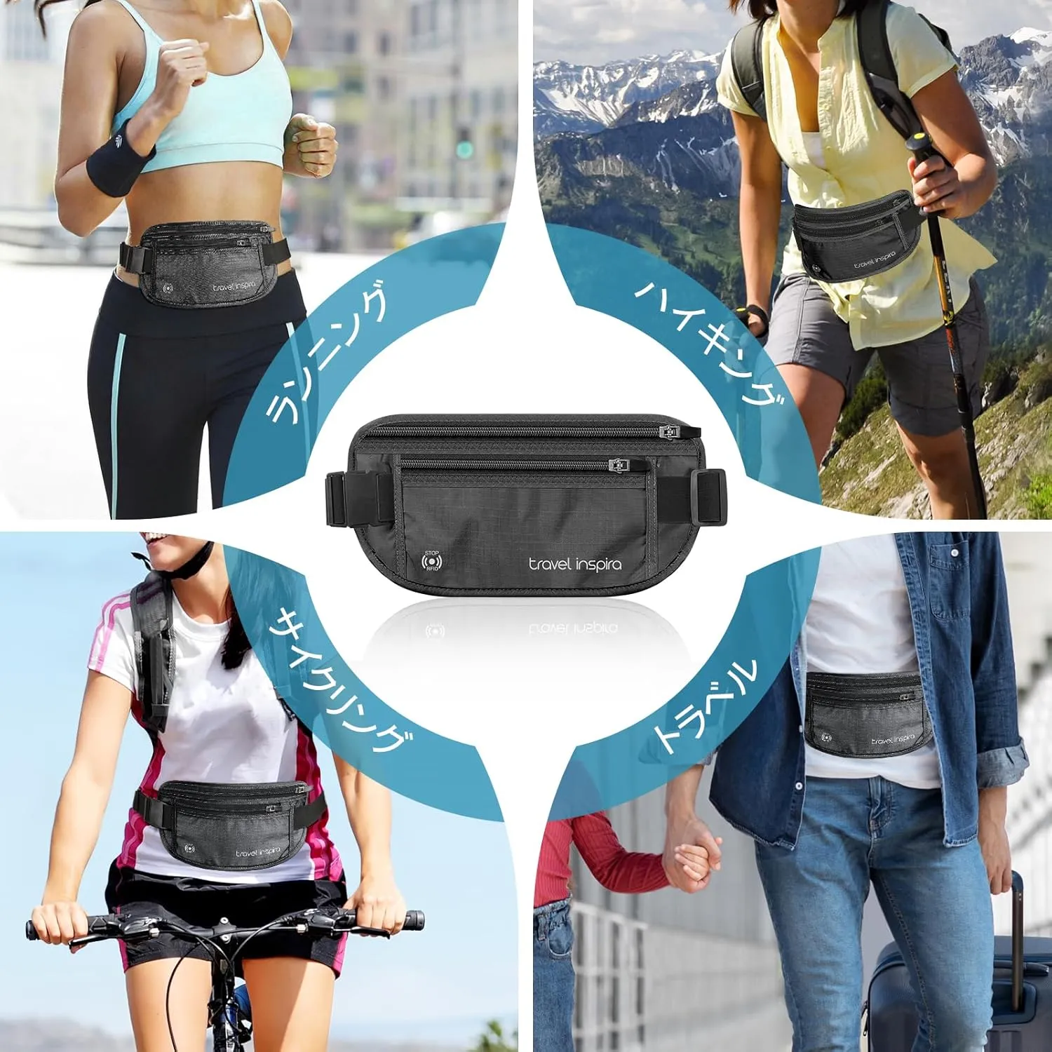 travel inspira Travel Money Belt with Anti-Theft Zipper Upgrade Larger Slim Travel Pouch with RFID Blocking Fabric to Protect Credit Cash, Passports, and Documents, Black