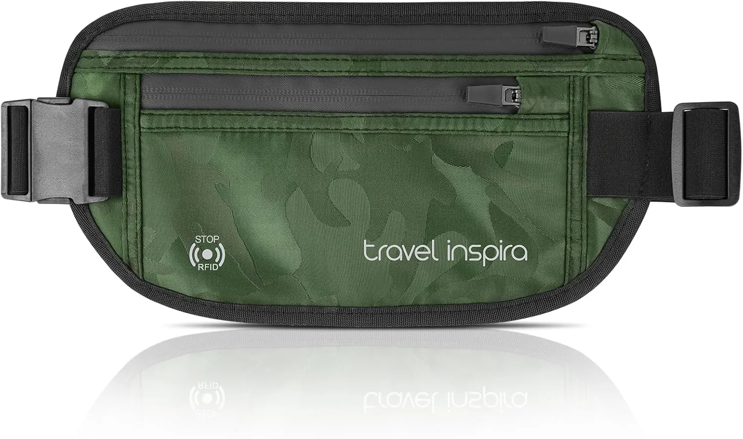 travel inspira Travel Money Belt with Slim Anti-Theft RFID Blocking Passport Holder for Travel Concealed Travel Wallet under Clothes for Protection of Credit Cards, Cash, Passport, Camouflage Green