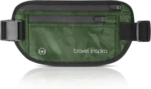 travel inspira Travel Money Belt with Slim Anti-Theft RFID Blocking Passport Holder for Travel Concealed Travel Wallet under Clothes for Protection of Credit Cards, Cash, Passport, Camouflage Green