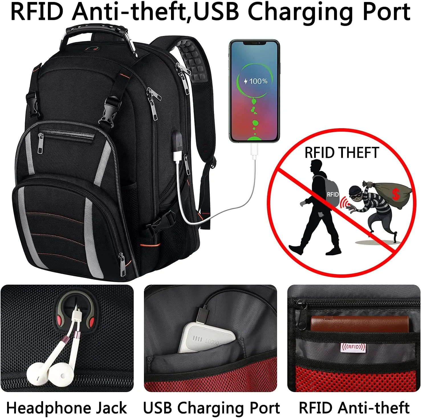 Travel Laptop Backpack,Extra Large Bookbag for Men Women,Basketball Backpack with USB Charging Port RFID Anti Theft TSA Approved Fits 17 Inch Computer Notebook,Water Resistant,College backpack