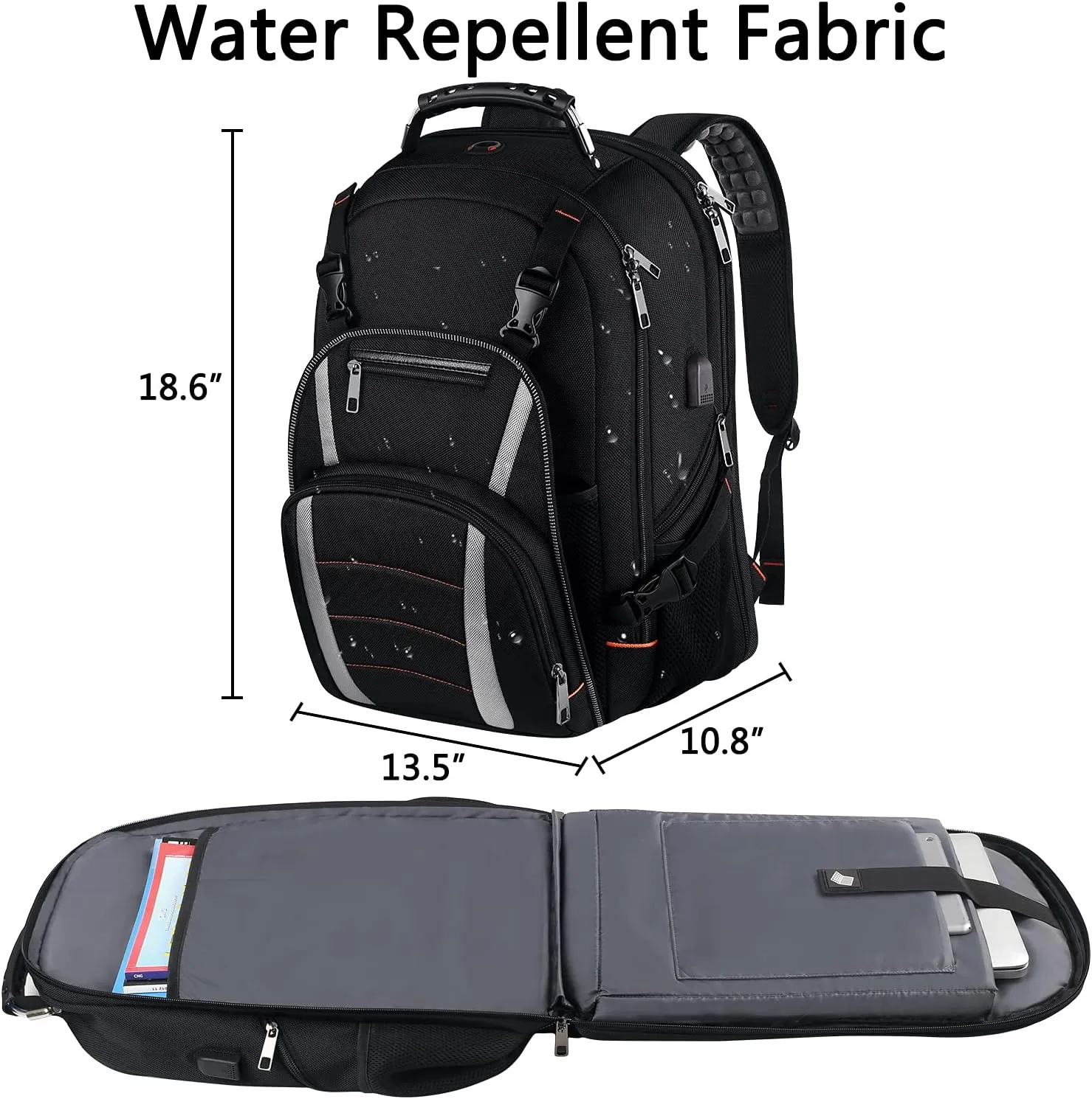 Travel Laptop Backpack,Extra Large Bookbag for Men Women,Basketball Backpack with USB Charging Port RFID Anti Theft TSA Approved Fits 17 Inch Computer Notebook,Water Resistant,College backpack