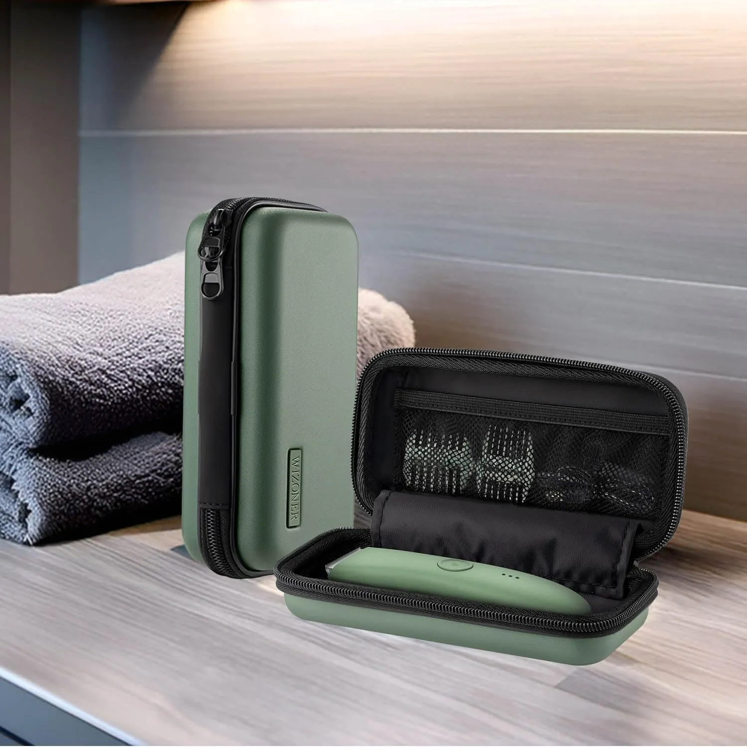 Trimmer Case, Razor Storage Bag Shaver Travel Hard EVA Storage box for Electric Trimmer and Accessories - Case Only (Green)
