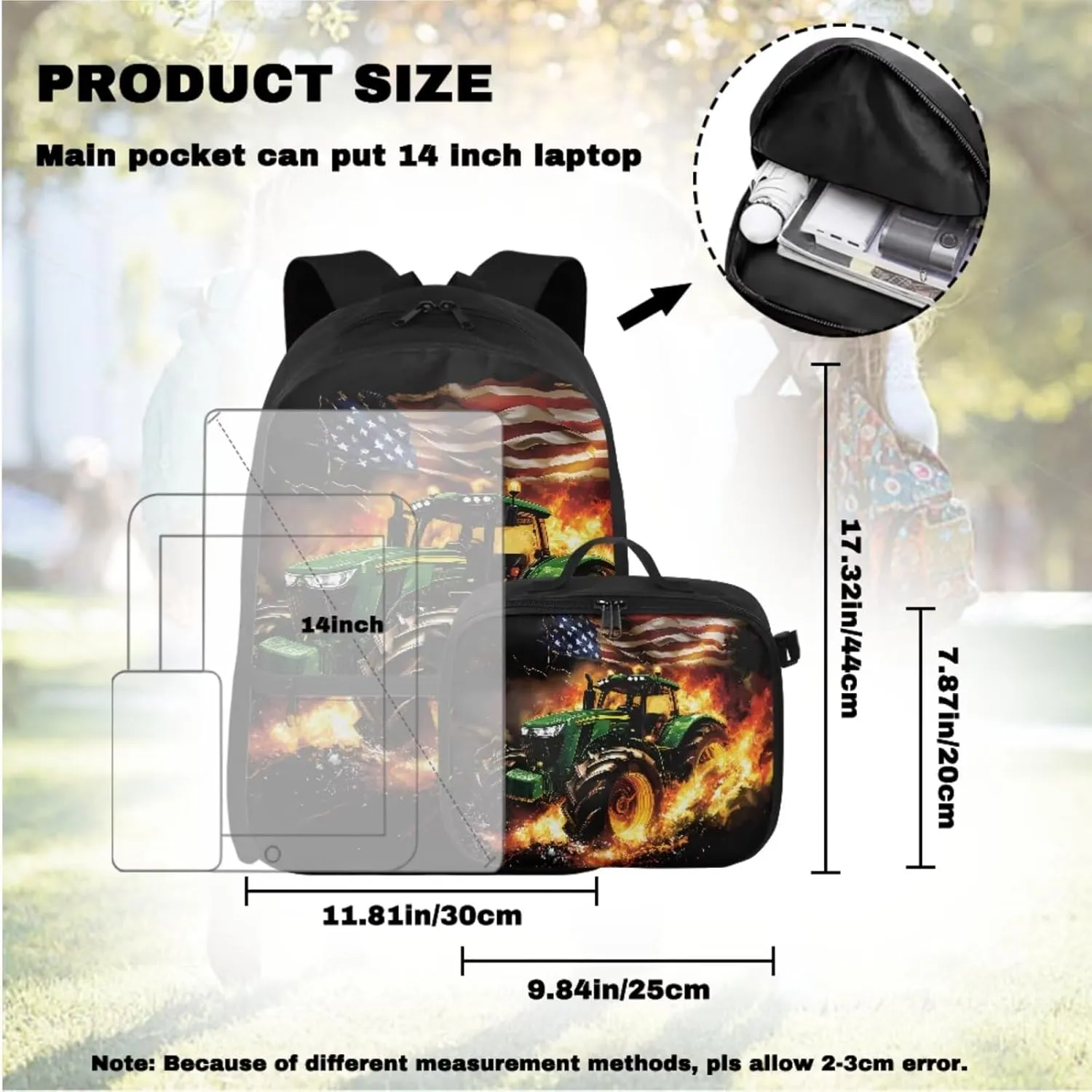 Truck Backpack and Lunch Box Set Boys Custom American Flag Backpack for Kids 5-7 Personalized 4 in 1 Set Boys Bookbag with Lunch Box Back to School Supplies Daypack Bag