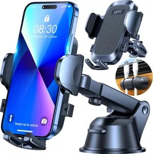 [True Military-Grade] Car Phone Holder【2025 Stronger Suction & Clip】 Universal Cell Phone Holder for Car Mount for Dashboard Windshield Air Vent for iPhone 16 Pro Max 15 Samsung,Black
