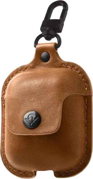 Twelve South AirSnap | Leather Protective Case/Cover with Loss Prevention Clip for AirPods & Wireless Charging Case for AirPods, Cognac