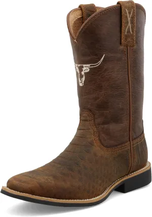 Twisted X Kid's Top Hand, New Wide Square Toe, Tan & Chocolate, 2.5 M