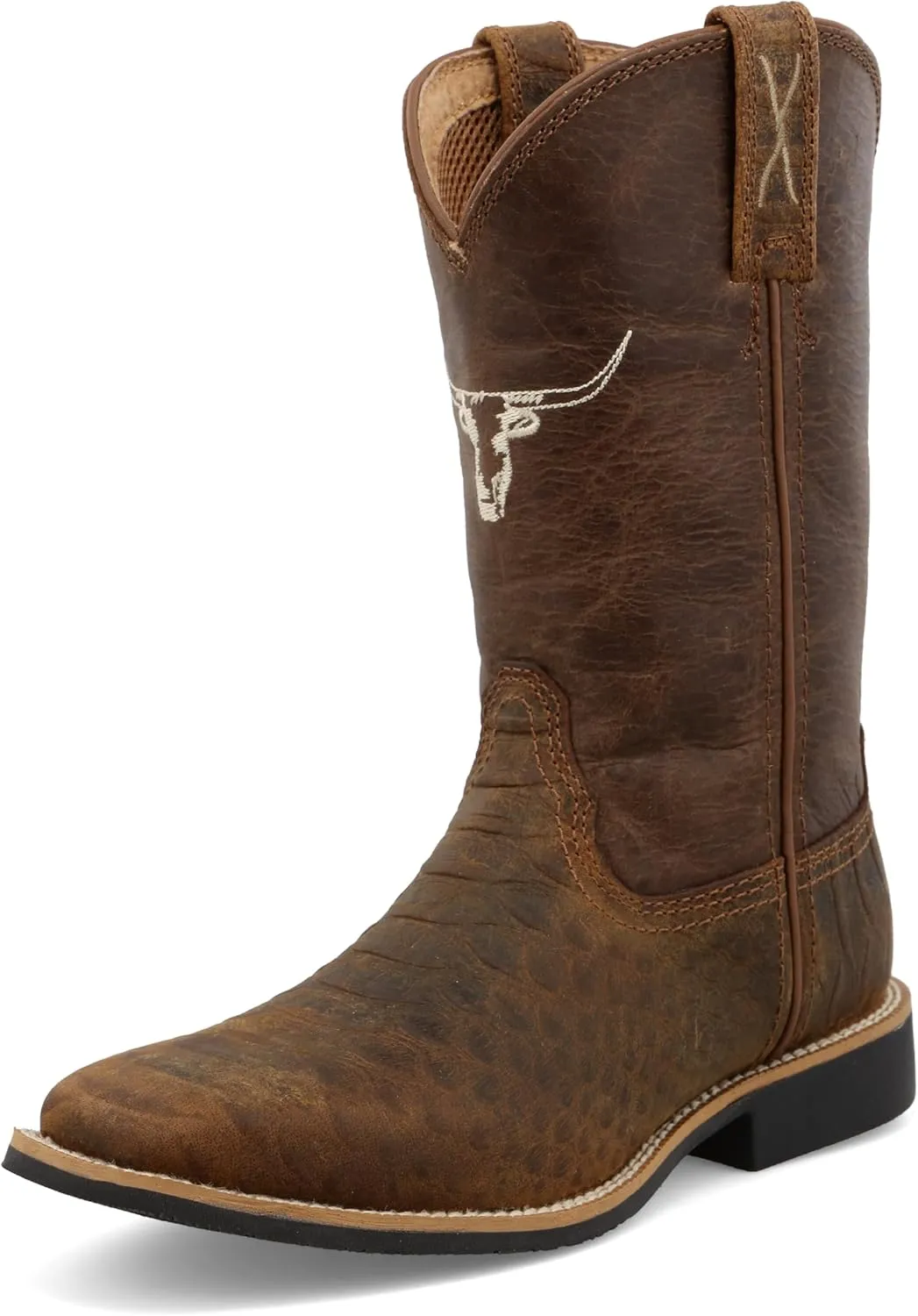 Twisted X Kid's Top Hand, New Wide Square Toe, Tan & Chocolate, 2.5 M