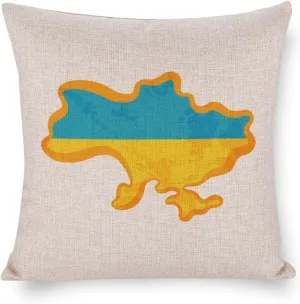 Ukrainian Flag Map Cotton and Linen Pillow Case Pattern Print Pillow Cover Zippered Cushion Covers for Sofa Bed 16"x16"