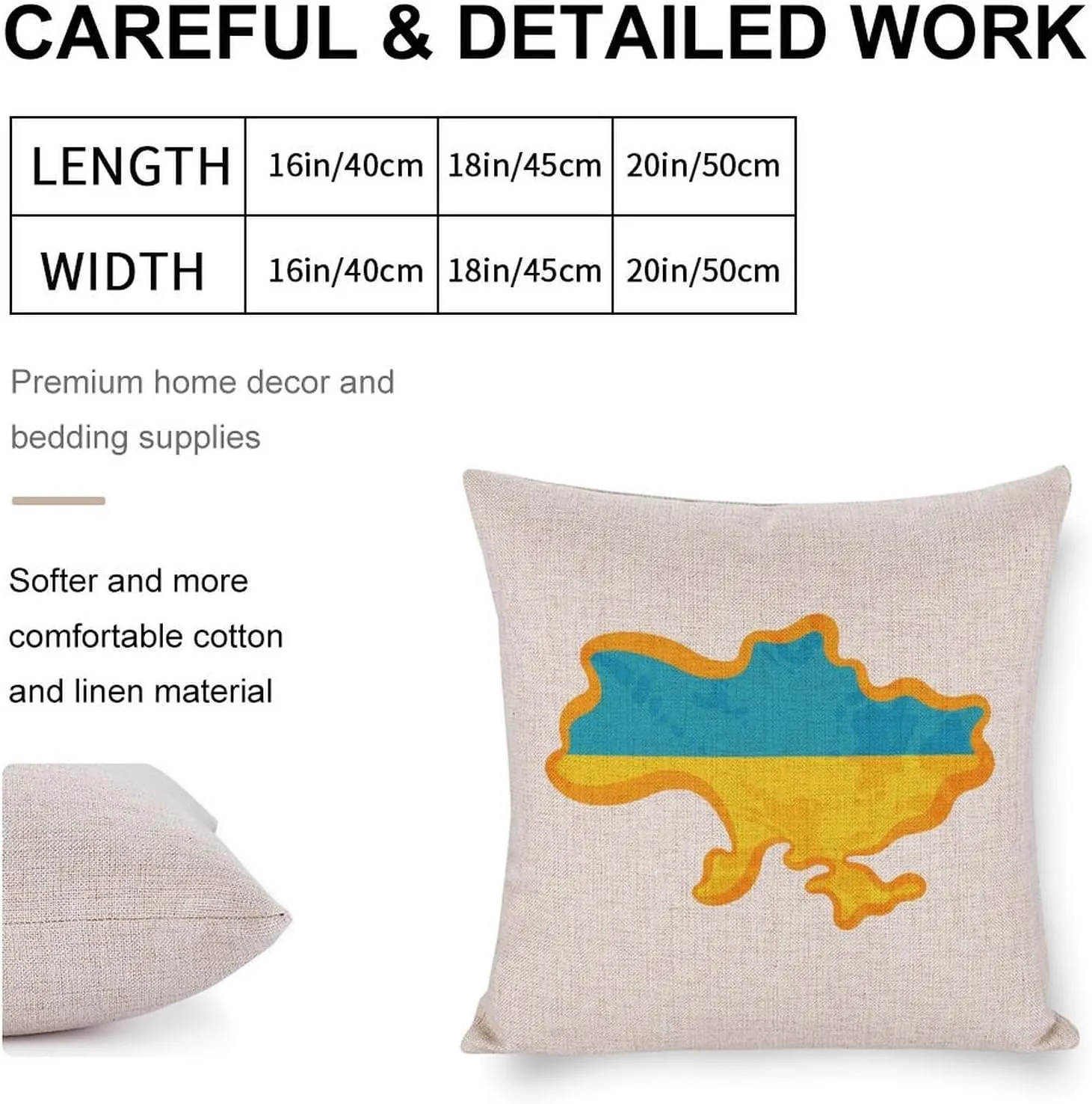 Ukrainian Flag Map Cotton and Linen Pillow Case Pattern Print Pillow Cover Zippered Cushion Covers for Sofa Bed 16"x16"
