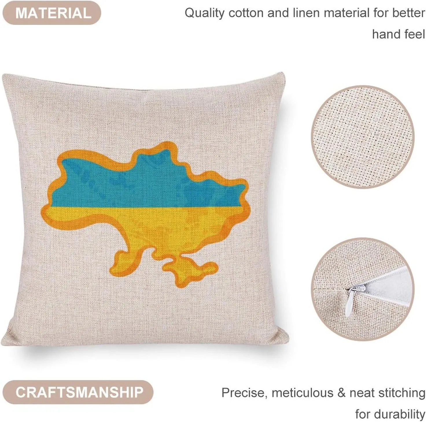 Ukrainian Flag Map Cotton and Linen Pillow Case Pattern Print Pillow Cover Zippered Cushion Covers for Sofa Bed 16"x16"
