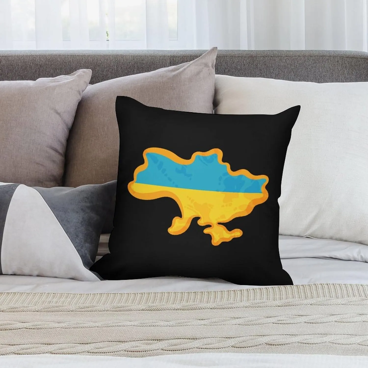Ukrainian Flag Map Plush Pillow Cases Soft Pillow Covers Smooth Cushion Covers for Sofa Bed Set of 4 16 ""x16, vdzsgv4643