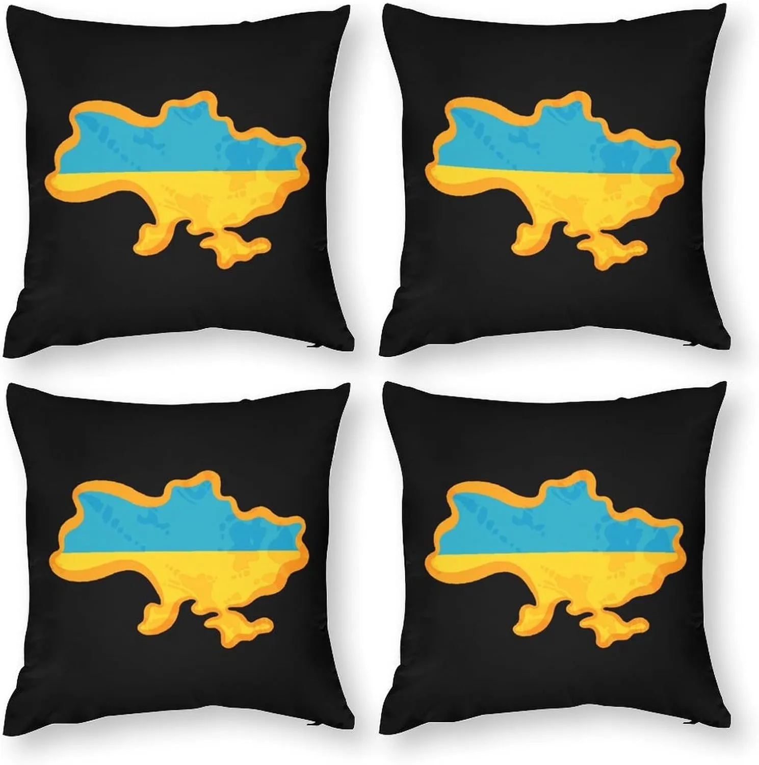 Ukrainian Flag Map Polyester Pillow Cases Soft Pillow Covers Smooth Cushion Covers for Sofa Bed Set of 4