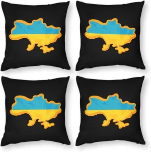Ukrainian Flag Map Polyester Pillow Cases Soft Pillow Covers Smooth Cushion Covers for Sofa Bed Set of 4