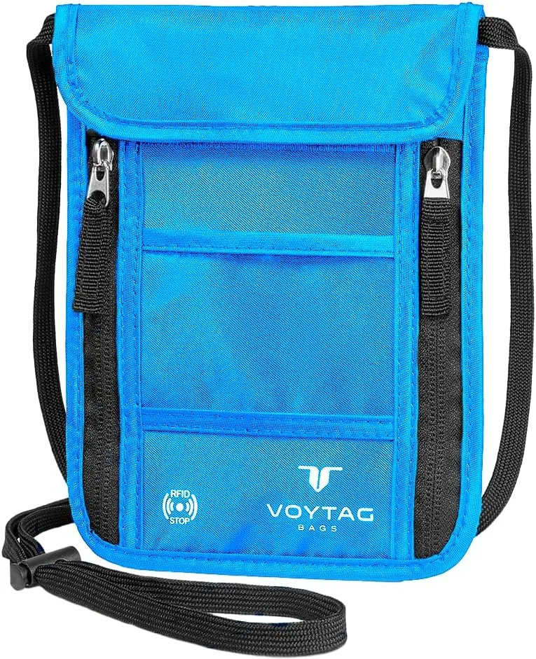 Ultra-Slim Comfort Neck Wallet & Passport Holder - RFID-Protected, Stylish Travel Pouch for Men & Women (Blue)