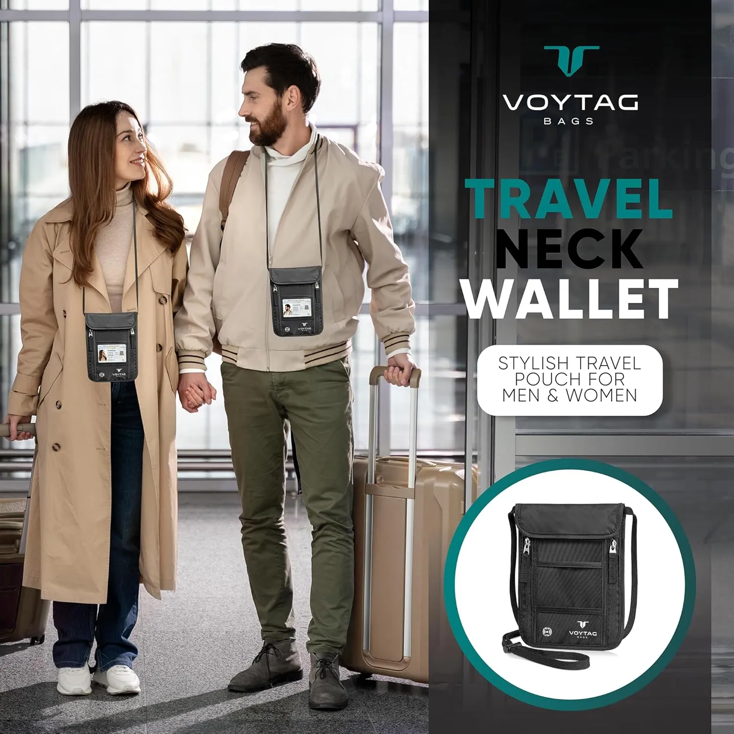 Ultra-Slim Comfort Neck Wallet & Passport Holder - RFID-Protected, Stylish Travel Pouch for Men & Women (Blue)